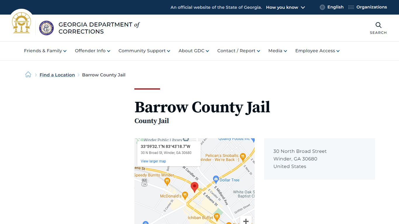 Barrow County Jail | Georgia Department of Corrections